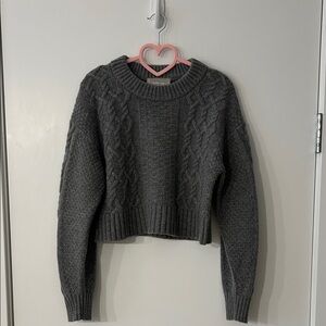 Everlane The Felted Merino Cropped Cable Sweater, Heathered Mid-Grey, S